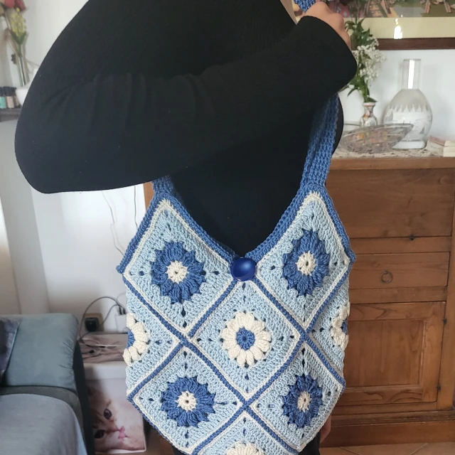Borsa grannymania azzurra in cotone, foderata(20)
